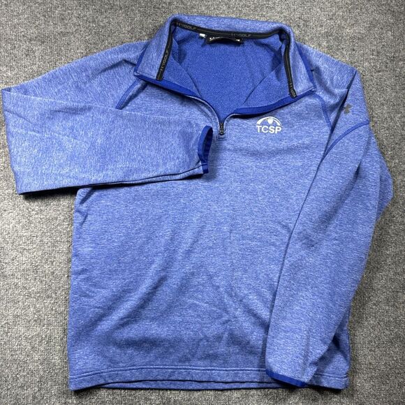 Under Armour Fleece Quarter Zip Mens MD‎ Blue Pullover Long Sleeve Loose Fleece - Picture 2 of 8